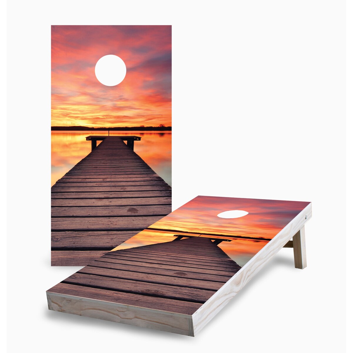 Sunset Beach Boardwalk Corn Hole Board Set with Hole Lights