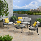 Sunshine Outdoor 4 Seater Aluminum Club Chair Set With Coffee Table and Loveseat by Christopher Knight Home