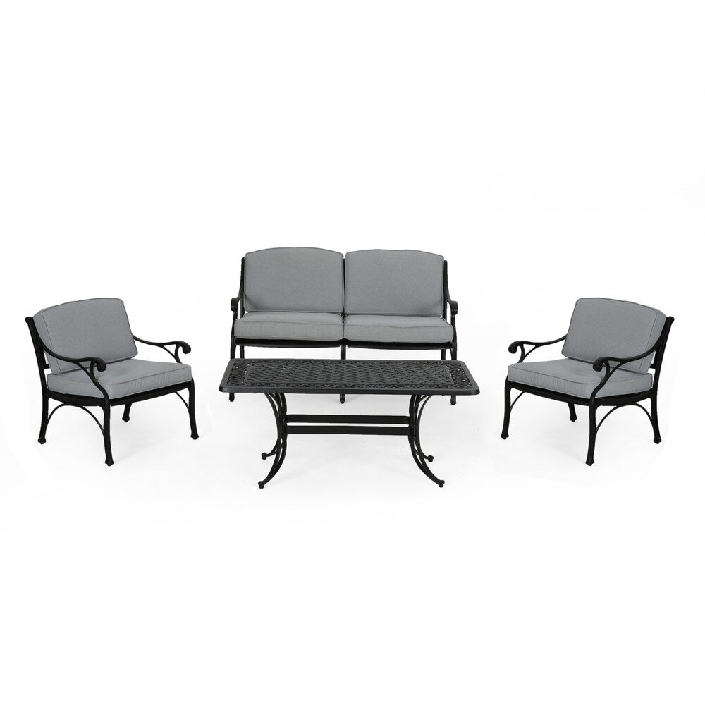 Sunshine Outdoor 4 Seater Aluminum Club Chair Set With Coffee Table and Loveseat by Christopher Knight Home