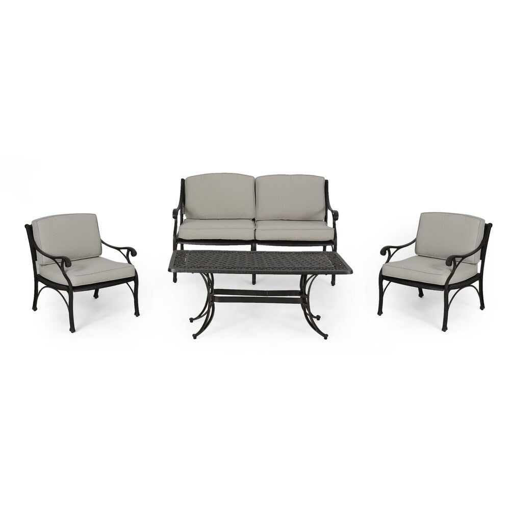 Sunshine Outdoor 4 Seater Aluminum Club Chair Set With Coffee Table and Loveseat by Christopher Knight Home