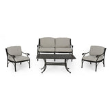 Sunshine Outdoor 4 Seater Aluminum Club Chair Set With Coffee Table and Loveseat by Christopher Knight Home