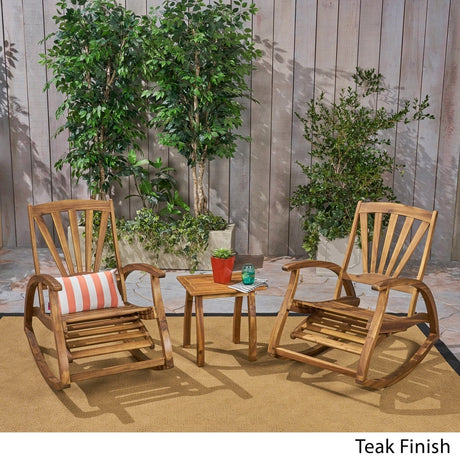 Sunview Outdoor Rustic Acacia Wood Recliner Rocking Chair with Side Table by Christopher Knight Home