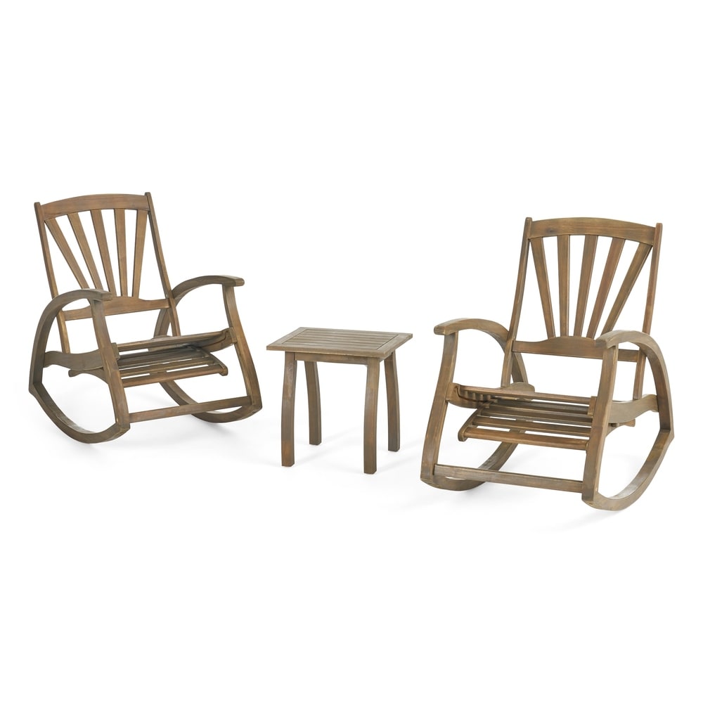 Sunview Outdoor Rustic Acacia Wood Recliner Rocking Chair with Side Table by Christopher Knight Home