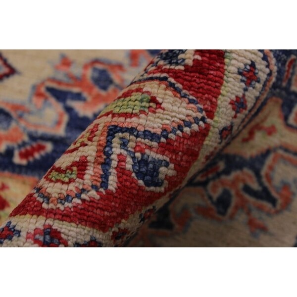 Super Kazak Salome Ivory/Red Hand-knotted Wool Rug - 2'6 x 8'6 - 2'6" x 8'6" - 2'6" x 8'6"