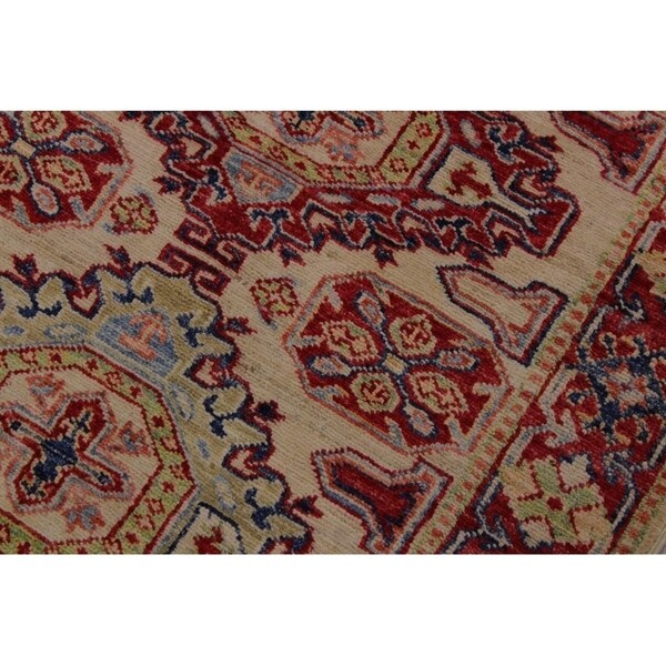 Super Kazak Salome Ivory/Red Hand-knotted Wool Rug - 2'6 x 8'6 - 2'6" x 8'6" - 2'6" x 8'6"