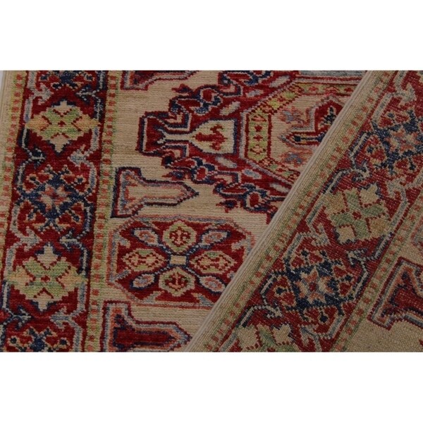 Super Kazak Salome Ivory/Red Hand-knotted Wool Rug - 2'6 x 8'6 - 2'6" x 8'6" - 2'6" x 8'6"