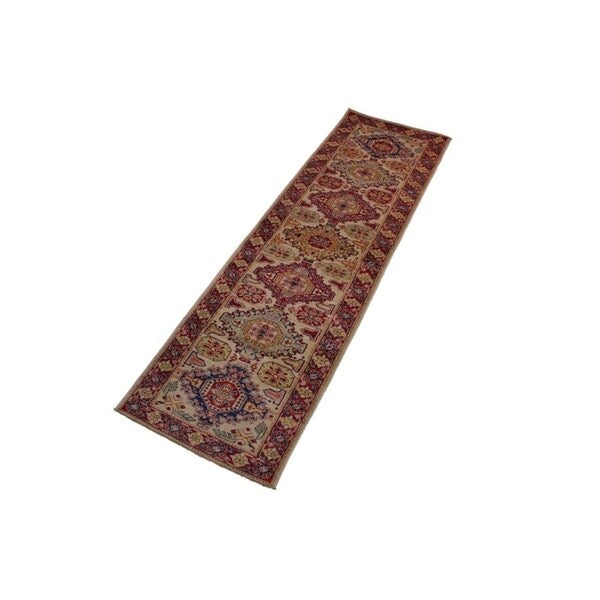 Super Kazak Salome Ivory/Red Hand-knotted Wool Rug - 2'6 x 8'6 - 2'6" x 8'6" - 2'6" x 8'6"