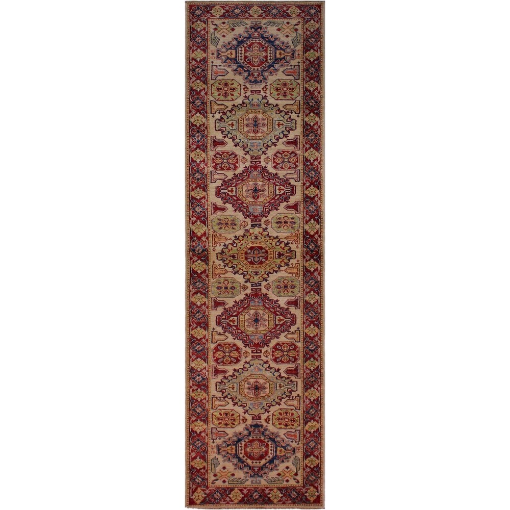 Super Kazak Salome Ivory/Red Hand-knotted Wool Rug - 2'6 x 8'6 - 2'6" x 8'6" - 2'6" x 8'6"
