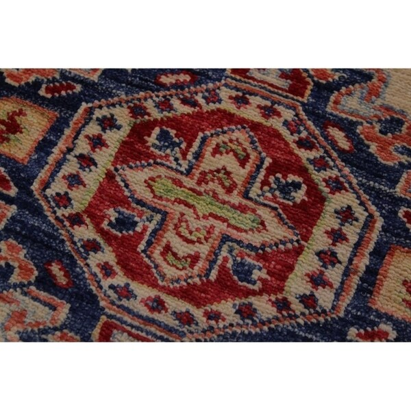 Super Kazak Salome Ivory/Red Hand-knotted Wool Rug - 2'6 x 8'6 - 2'6" x 8'6" - 2'6" x 8'6"