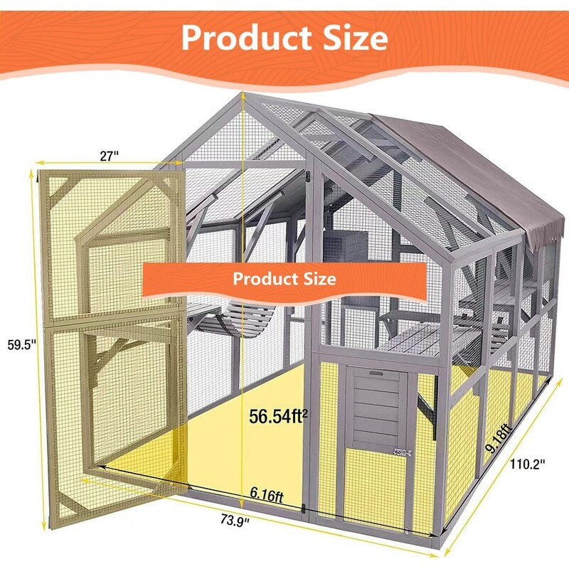 Super Large Cat Run House Outdoor,Luxury Cat Cage,Multiple Zones for Pets' Walking