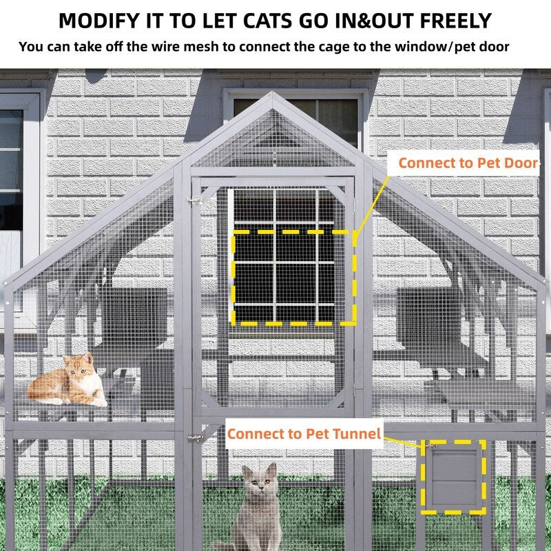Super Large Cat Run House Outdoor,Luxury Cat Cage,Multiple Zones for Pets' Walking