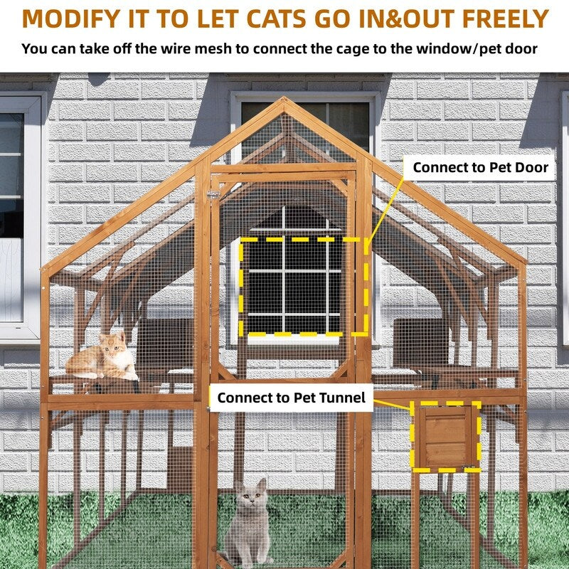 Super Large Cat Run House Outdoor,Luxury Cat Cage,Multiple Zones for Pets' Walking