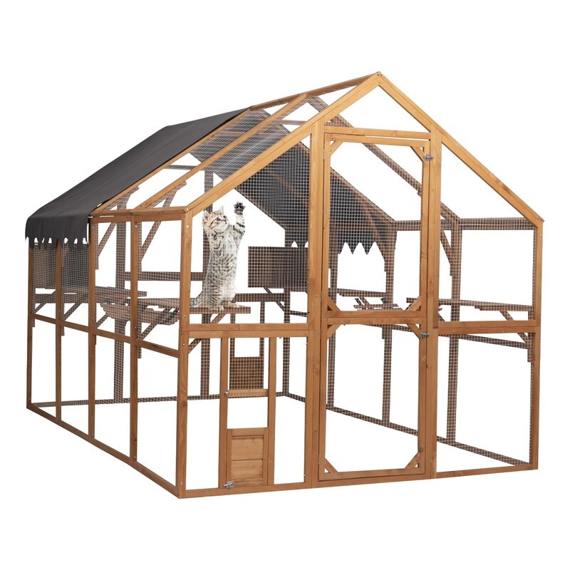 Super Large Cat Run House Outdoor,Luxury Cat Cage,Multiple Zones for Pets' Walking