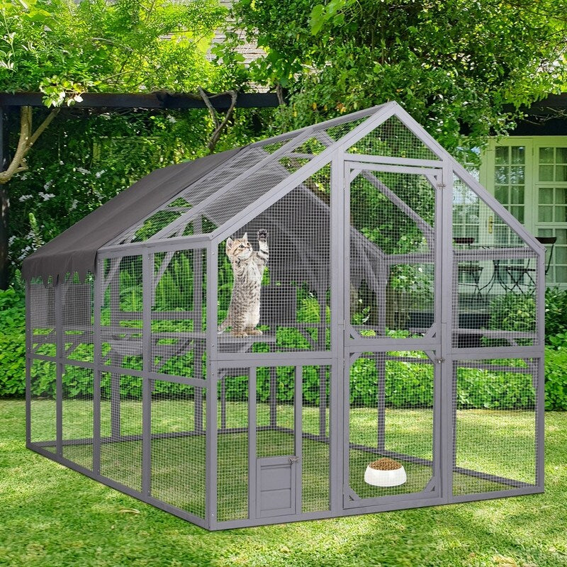 Super Large Cat Run House Outdoor,Luxury Cat Cage,Multiple Zones for Pets' Walking