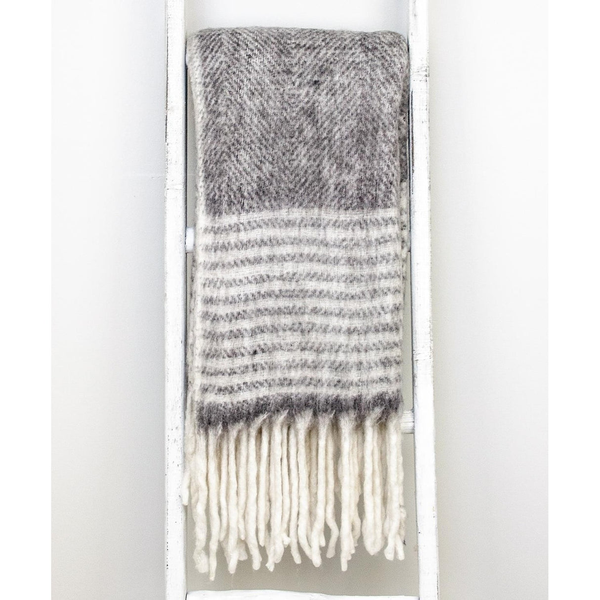 Super Soft Red and White Chevron and Striped Handloomed Throw Blanket