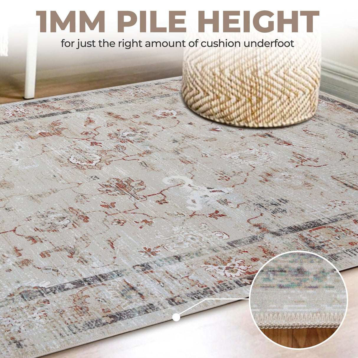 Superior Swan Floral Non-Slip Machine Washable Indoor Area Rug or Runner