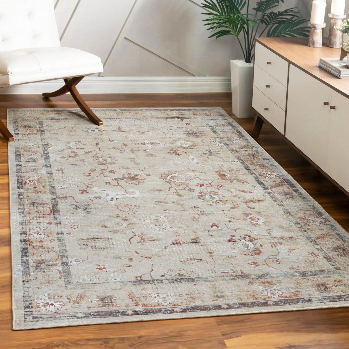 Superior Swan Floral Non-Slip Machine Washable Indoor Area Rug or Runner