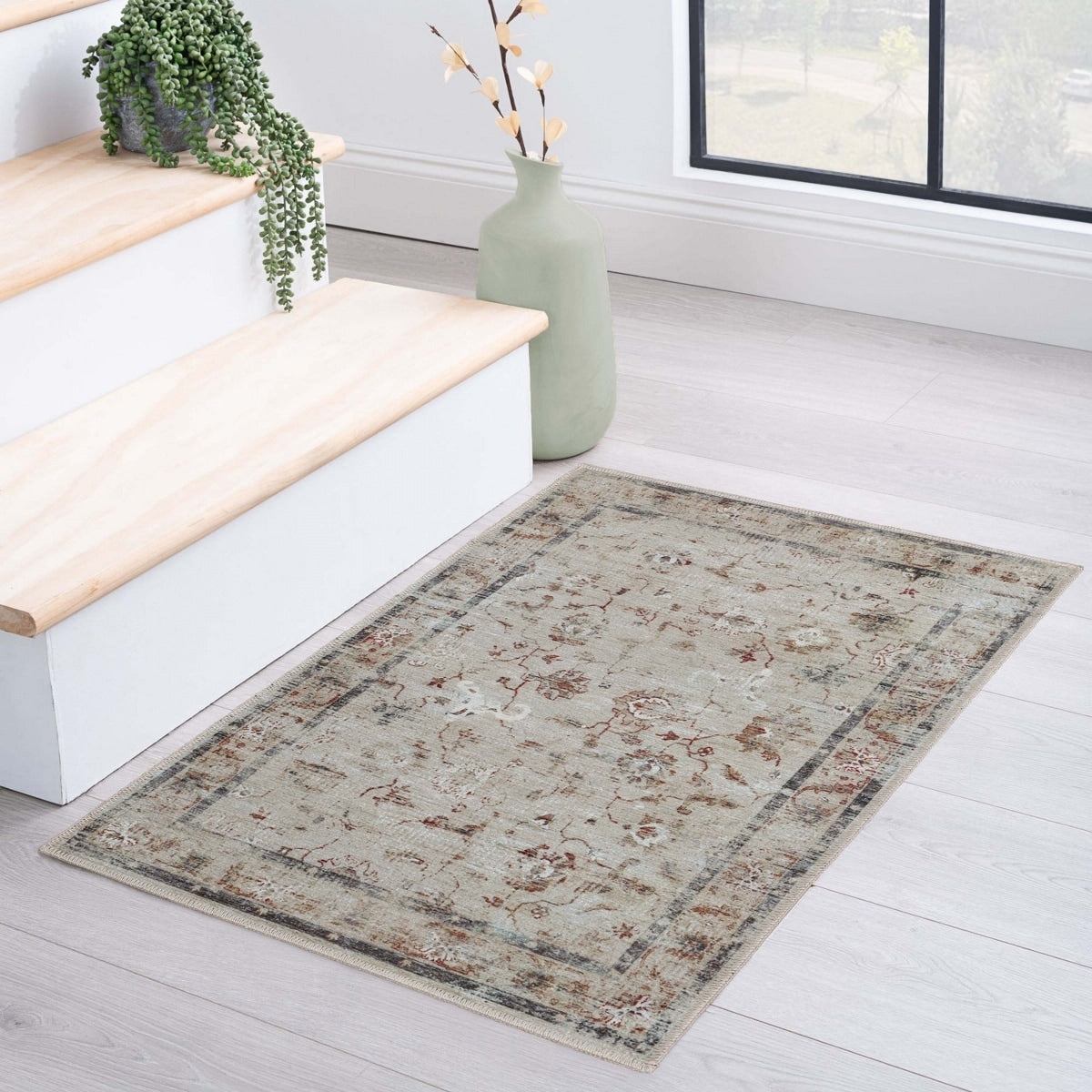 Superior Swan Floral Non-Slip Machine Washable Indoor Area Rug or Runner