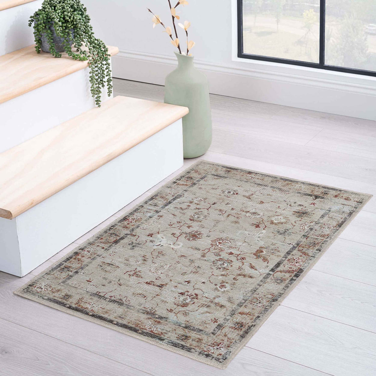 Superior Swan Floral Non-Slip Machine Washable Indoor Area Rug or Runner
