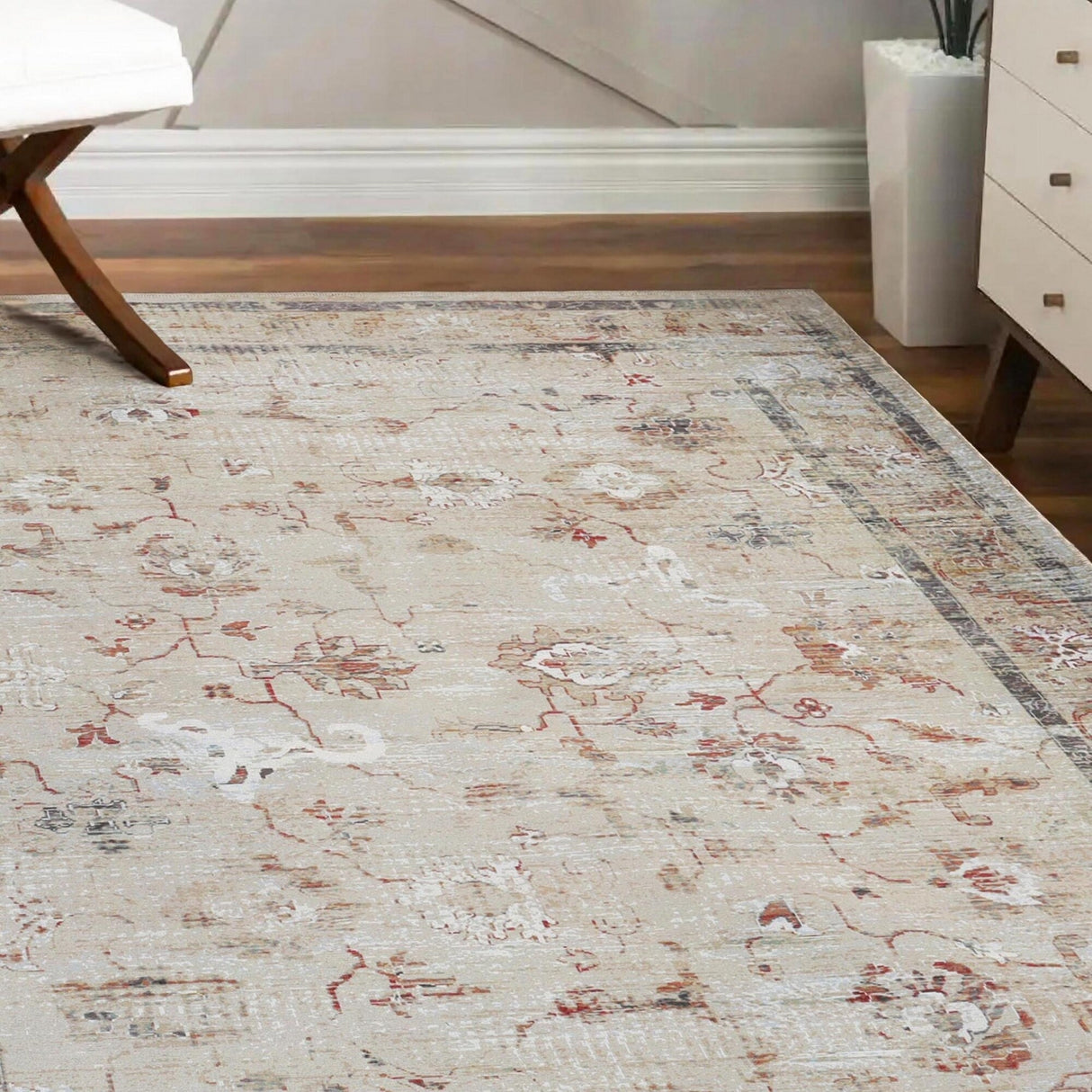 Superior Swan Floral Non-Slip Machine Washable Indoor Area Rug or Runner