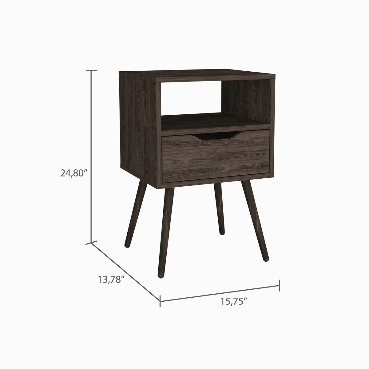 Superior Top Nightstand ,One Open Shelf, One Drawer, Four Legs