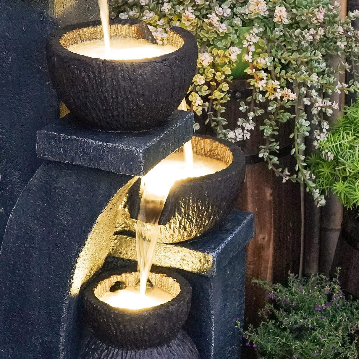 37.4”H Water Fountain Outdoor 4- Crocks Modern Garden Fountains LED Lighted Floor Fountain