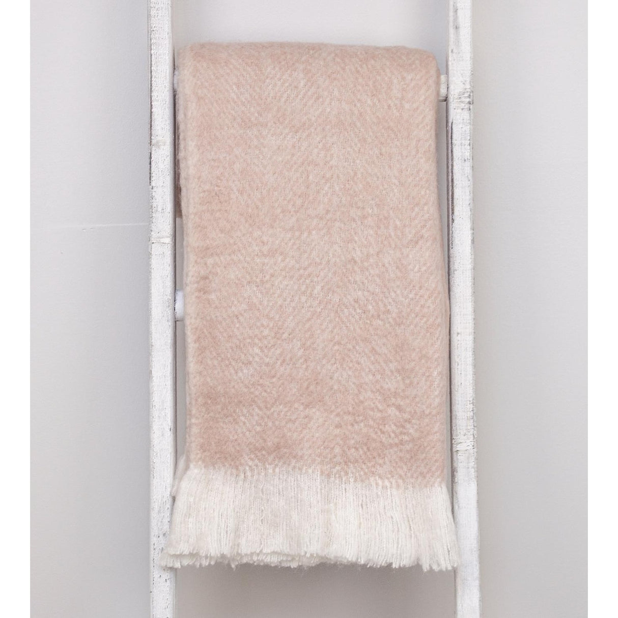 Supreme Soft Pink and White Herringbone Handloomed Throw Blanket