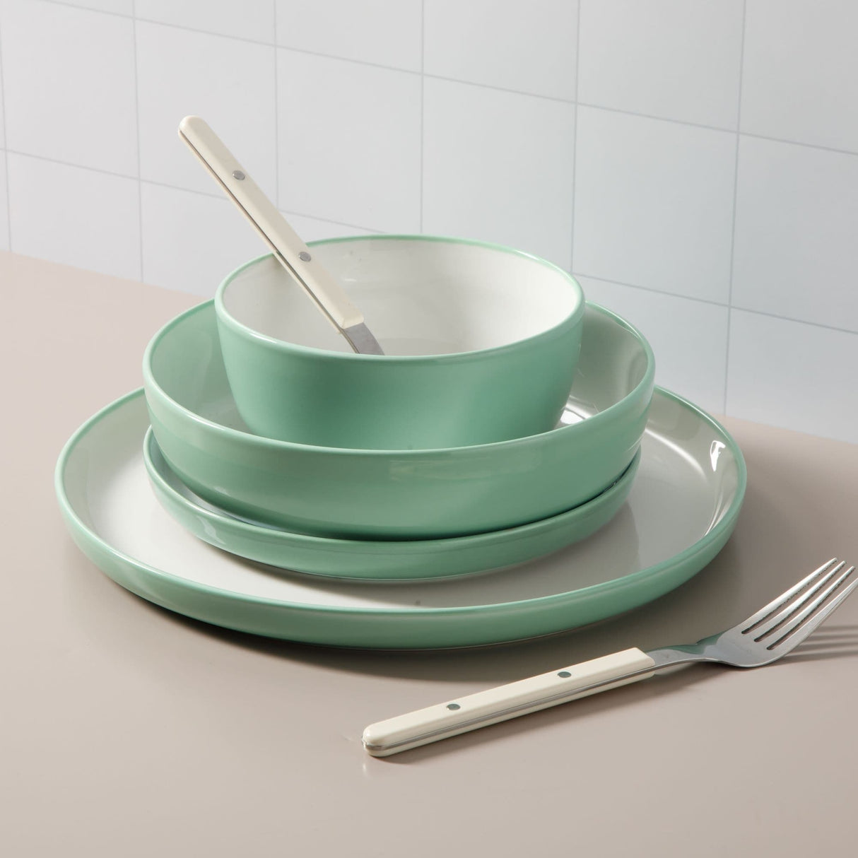 Sur La Table Kitchen Essentials 16-Piece Two-Tone Porcelain Dinnerware Set