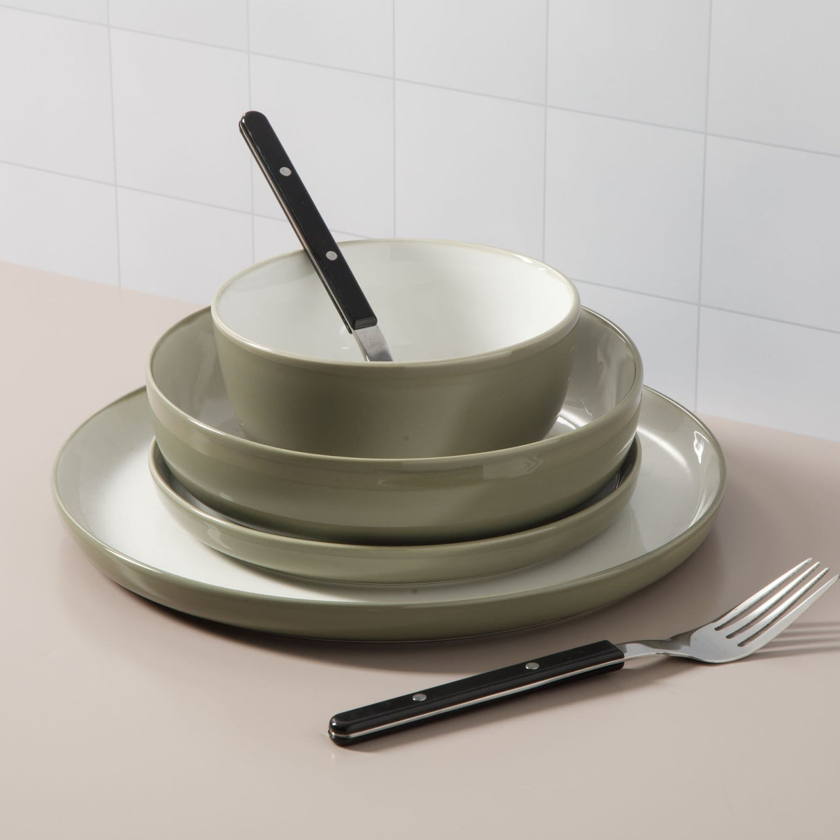 Sur La Table Kitchen Essentials 16-Piece Two-Tone Porcelain Dinnerware Set