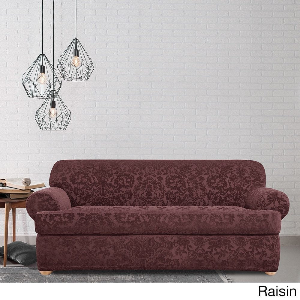 Sure Fit Stretch Jacquard Damask Two-piece T Cushion Sofa Slipcover