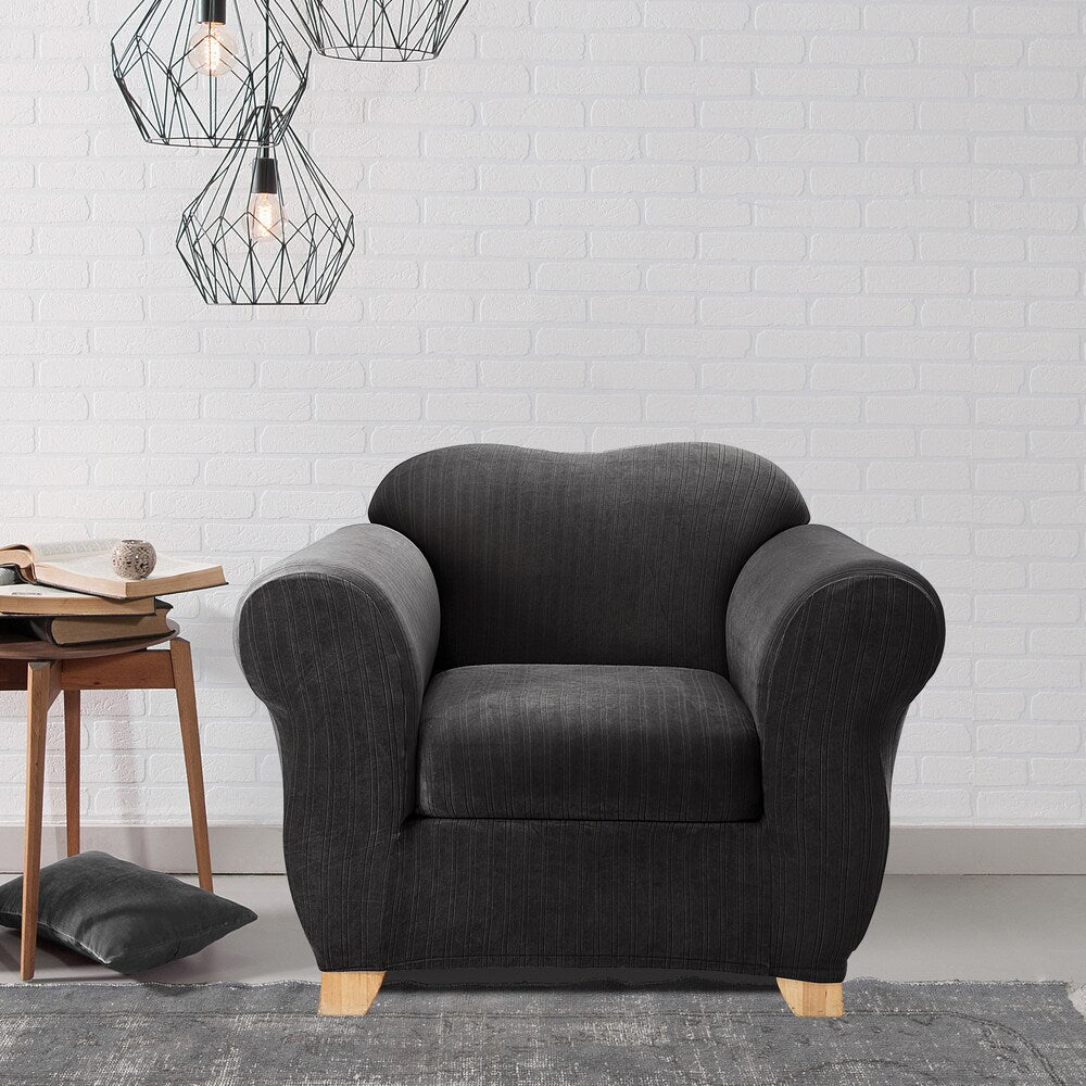 Sure Fit Stretch Pinstripe Two-piece T Cushion Chair Slipcover