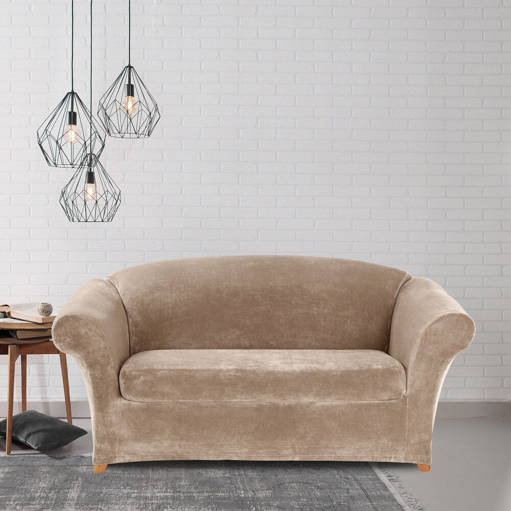 Sure Fit Stretch Plush Sable Loveseat Slipcover
