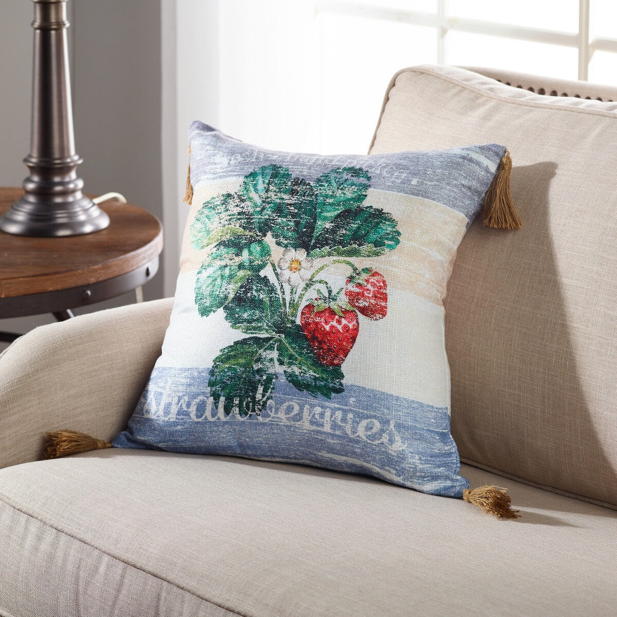SureFit Strawberries Vintage Print Throw Pillow