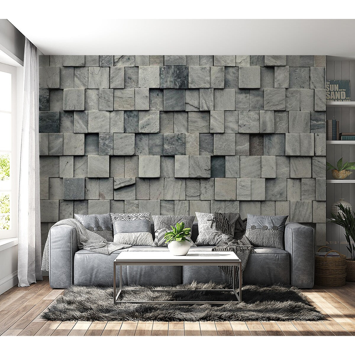 Surface Texture Wallpaper Wall Mural - Abstract Stacked Stone Cubes