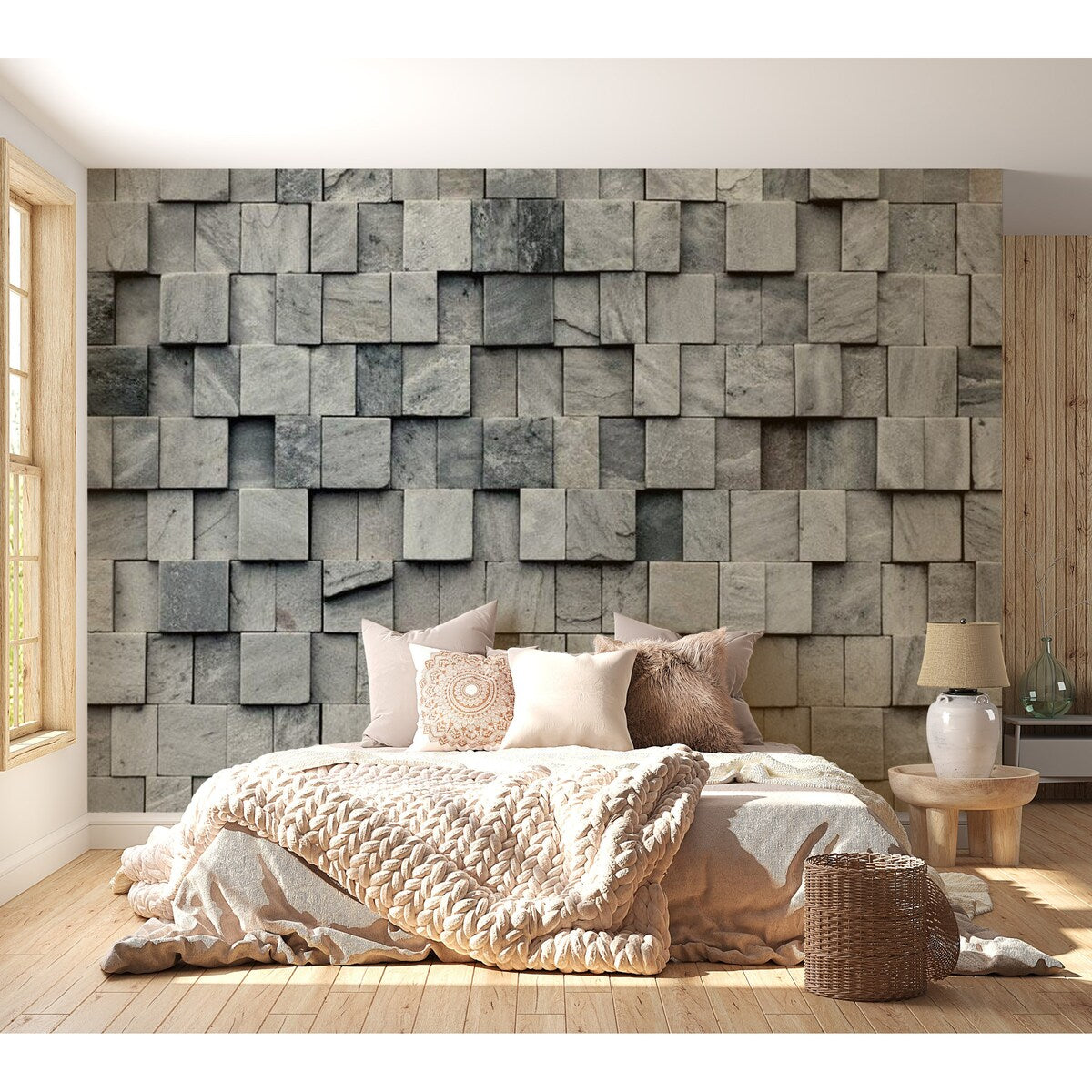 Surface Texture Wallpaper Wall Mural - Abstract Stacked Stone Cubes