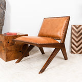 Susan Mid Century Modern Furniture Style Wide Top Leather Tan Comfy Armchair