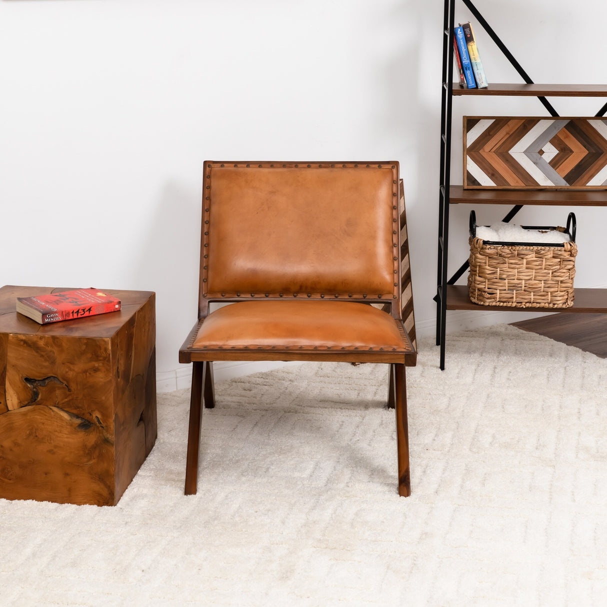 Susan Mid Century Modern Furniture Style Wide Top Leather Tan Comfy Armchair