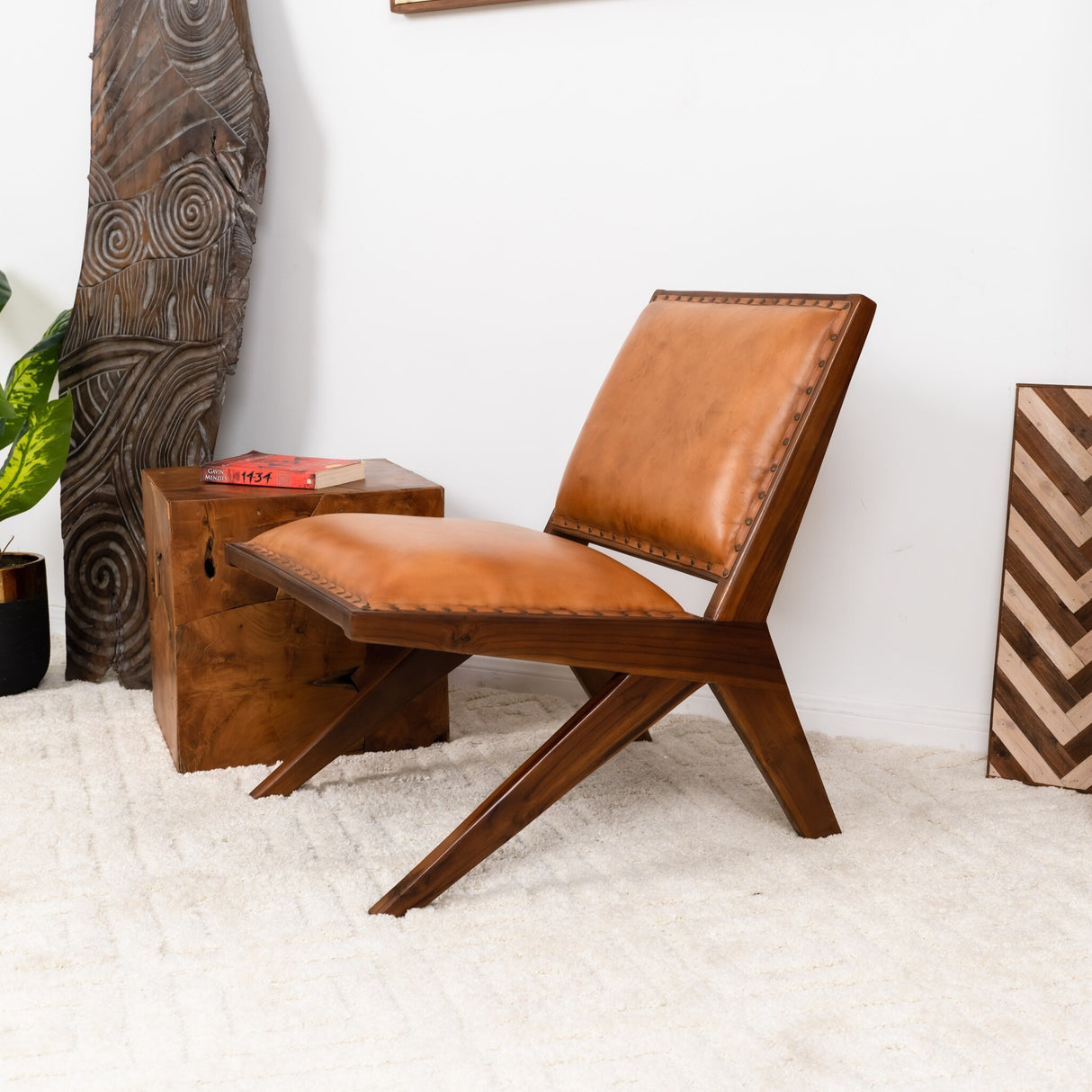 Susan Mid Century Modern Furniture Style Wide Top Leather Tan Comfy Armchair