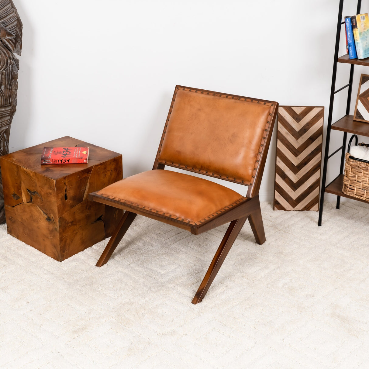 Susan Mid Century Modern Furniture Style Wide Top Leather Tan Comfy Armchair