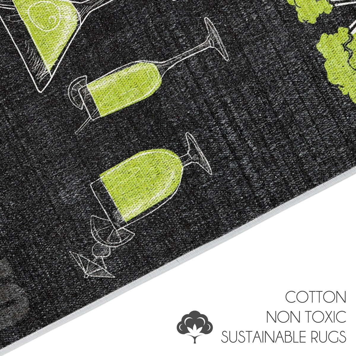 SussexHome Beer Wine Decor Thin Non Skid Washable Cotton Runner Rug - 20" x 59"