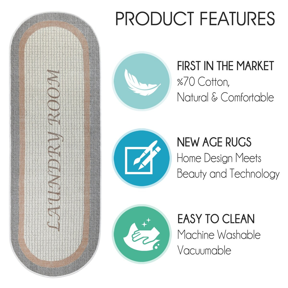 SussexHome Washable Ultra Thin Laundry Room Rug Runner - 20" x 59"