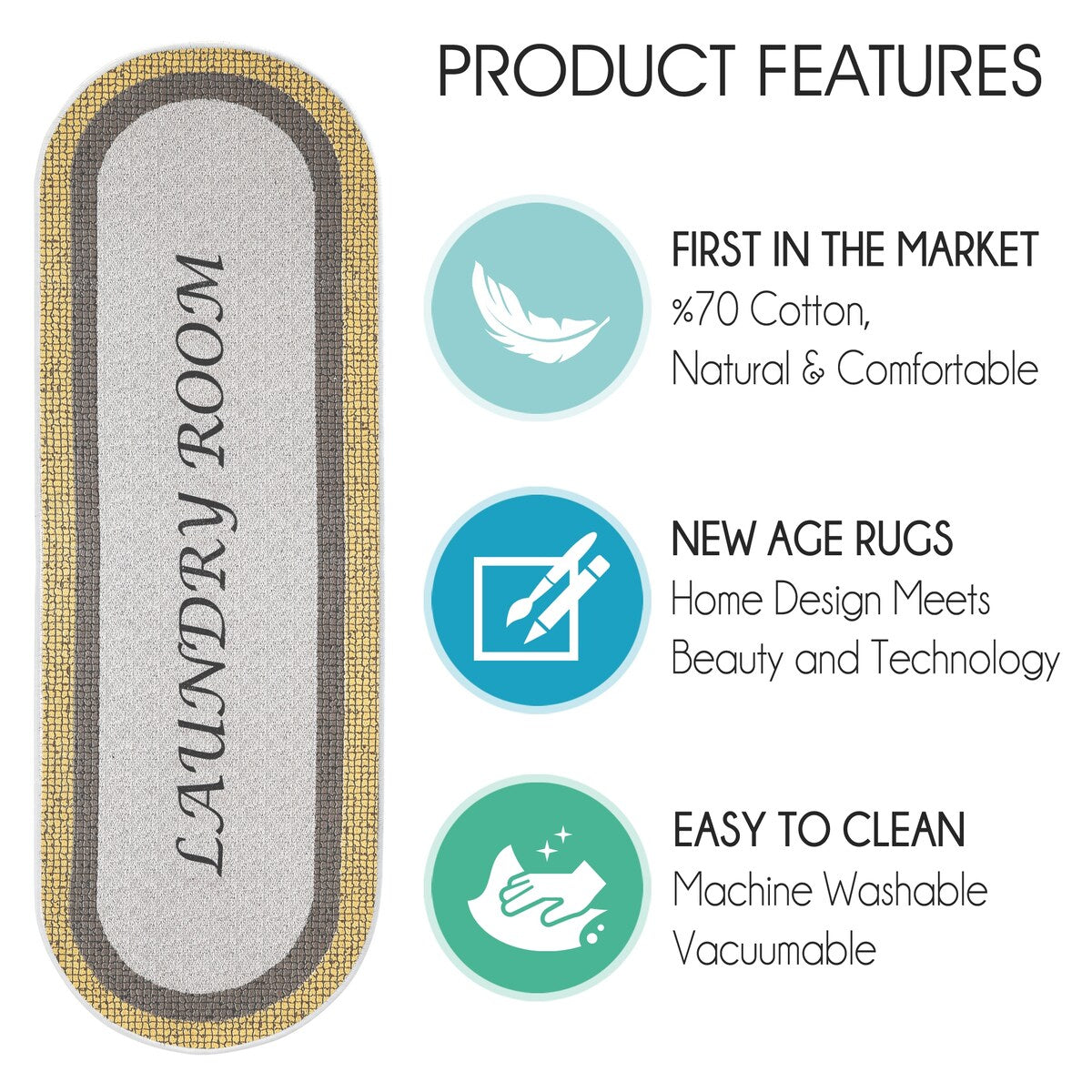 SussexHome Washable Ultra Thin Laundry Room Rug Runner - 20" x 59"
