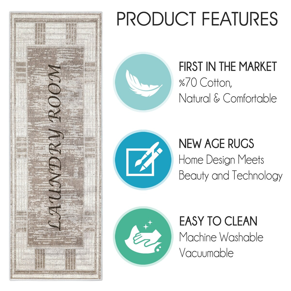 SussexHome Washable Ultra Thin Laundry Room Rug Runner - 20" x 59"