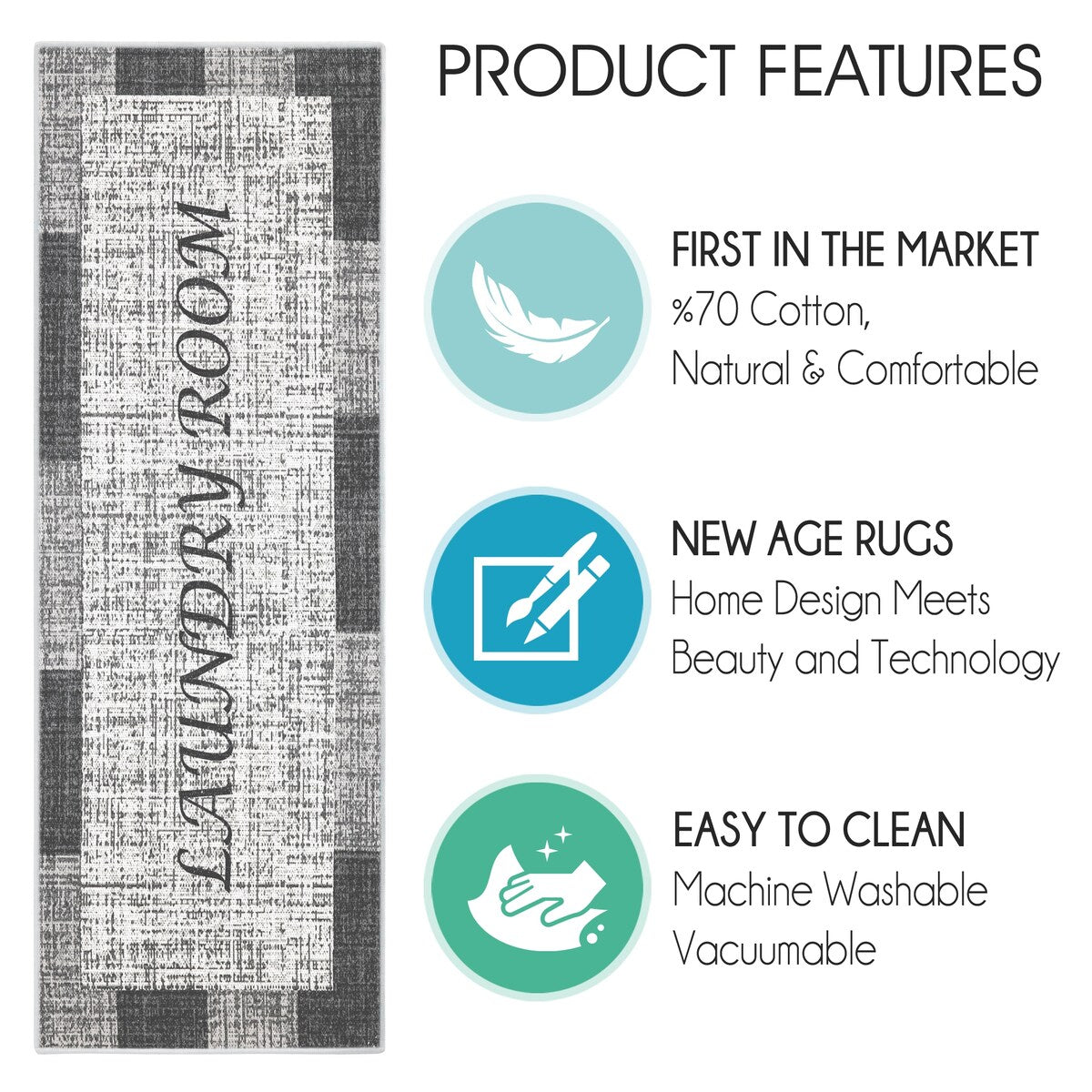 SussexHome Washable Ultra Thin Laundry Room Rug Runner - 20" x 59"