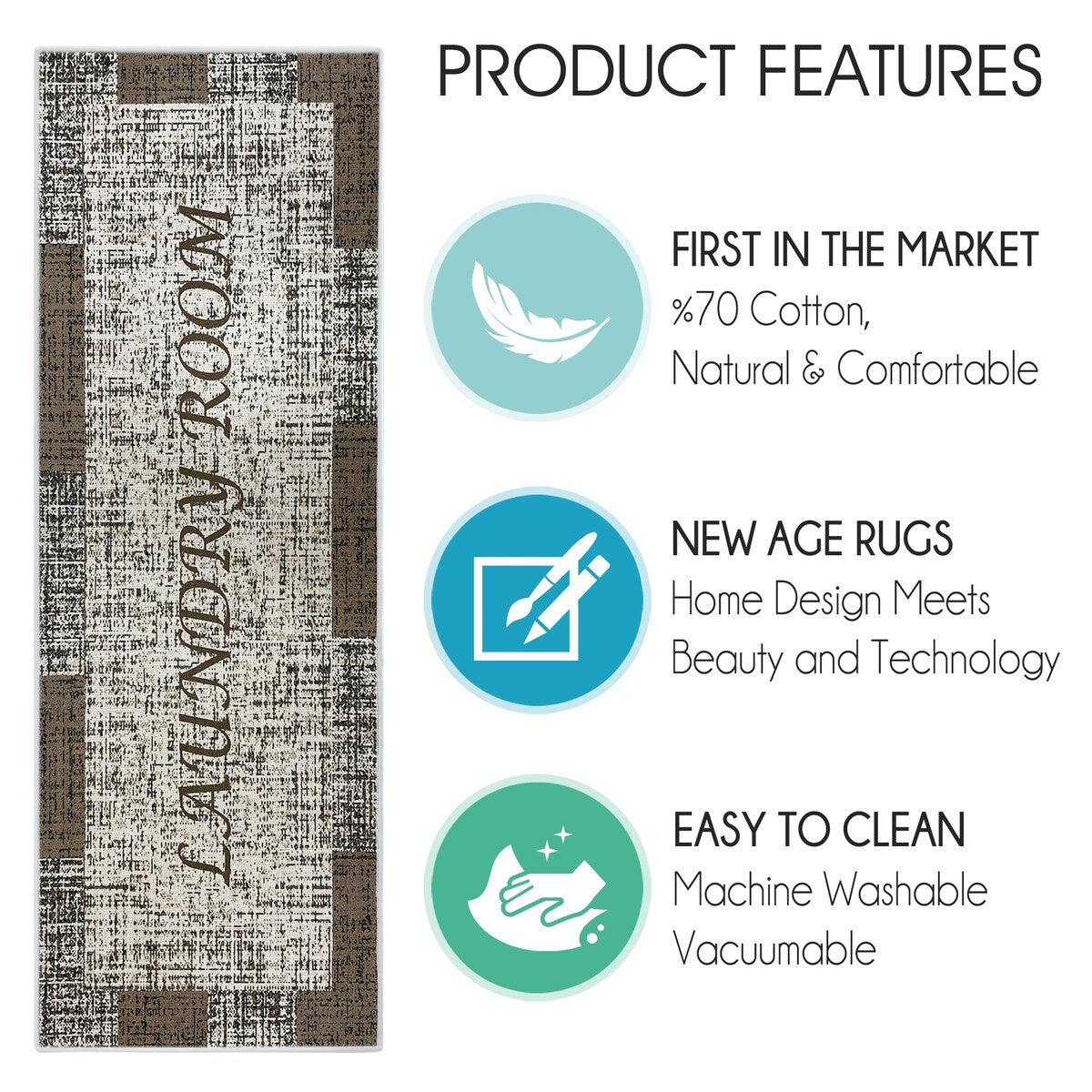 SussexHome Washable Ultra Thin Laundry Room Rug Runner - 20" x 59"