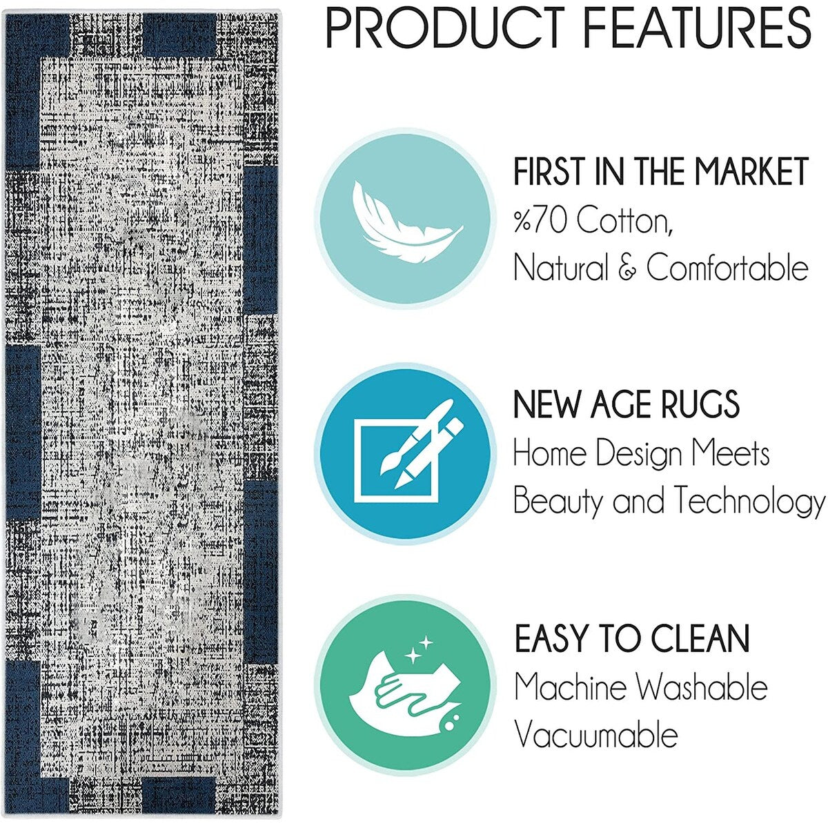 SussexHome Washable Ultra Thin Laundry Room Rug Runner - 20" x 59"