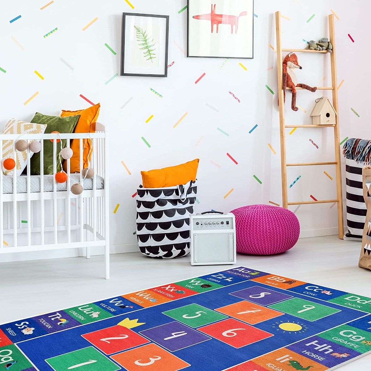 Sussexhome Low Pile Non-Slip Washable Educational Rug