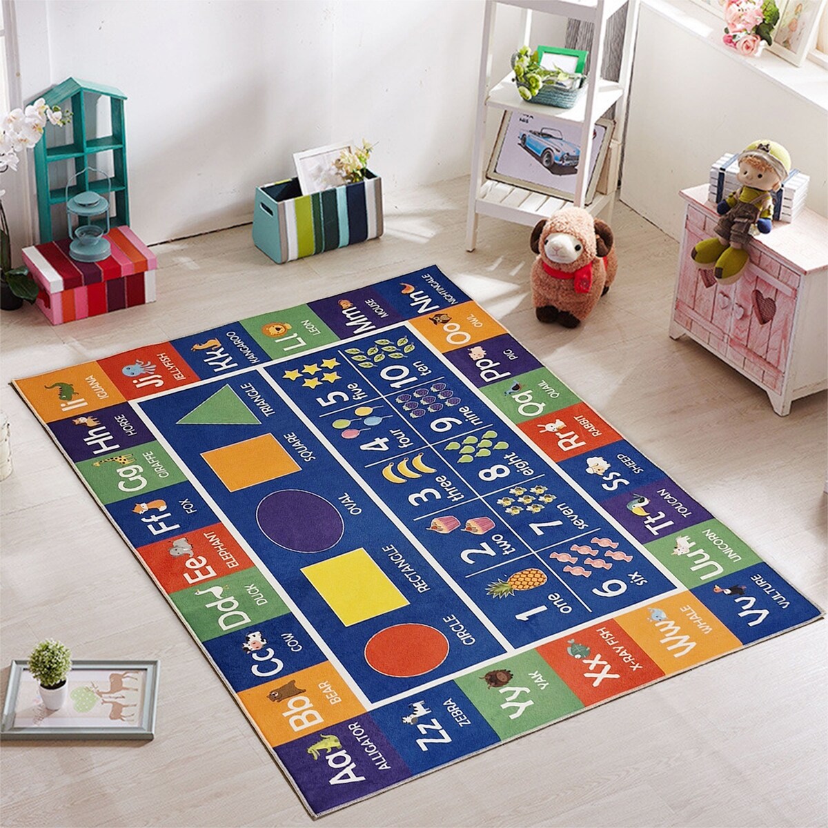 Sussexhome Low Pile Non-Slip Washable Educational Rug
