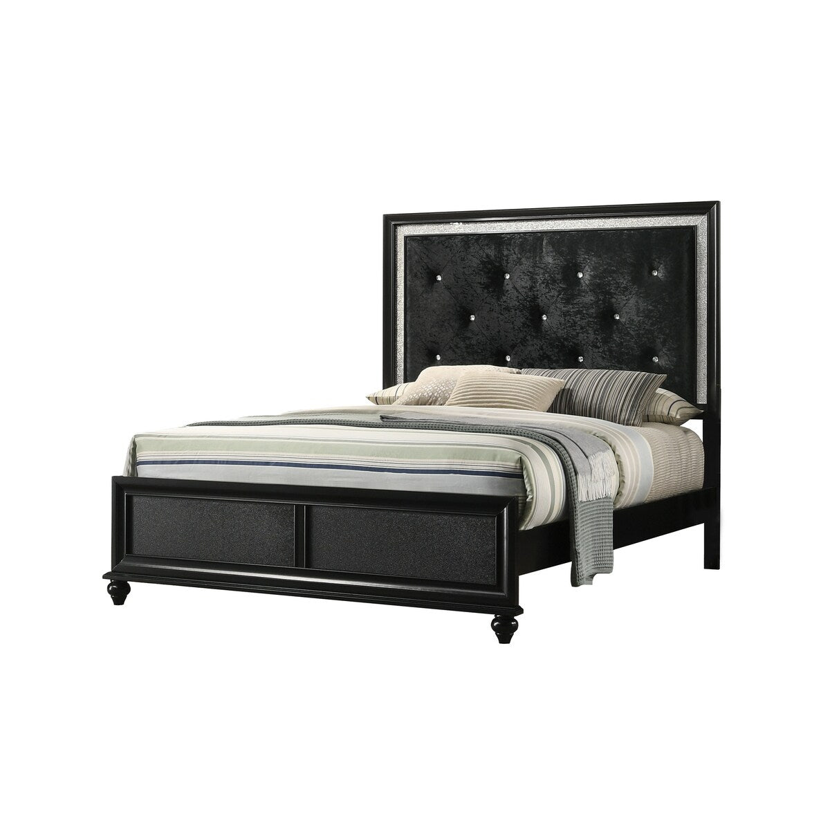 Susy Black Velvet Upholstered Tufted Panel Bed