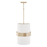 Sutton 2-light Soft Gold Drum Pendant w/ White Fabric Shade & Frosted Glass Diffuser
